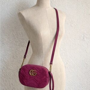 Magenta Quilted Suede Crossbody Bag